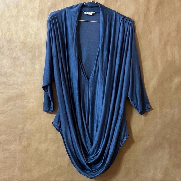 Alice + Olivia | Base Draped Wrap Popover Top Tencel Silk Blue Size M - Picture 1 of 15
